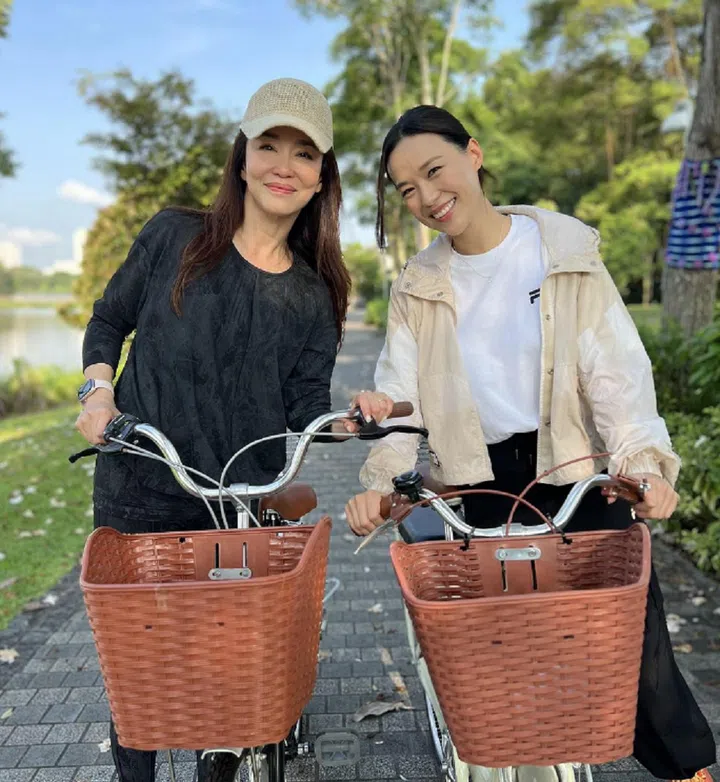 Actresses Rebecca Lim (right) and Fann Wong in With Love, Becks. Photo: Mediacorp
