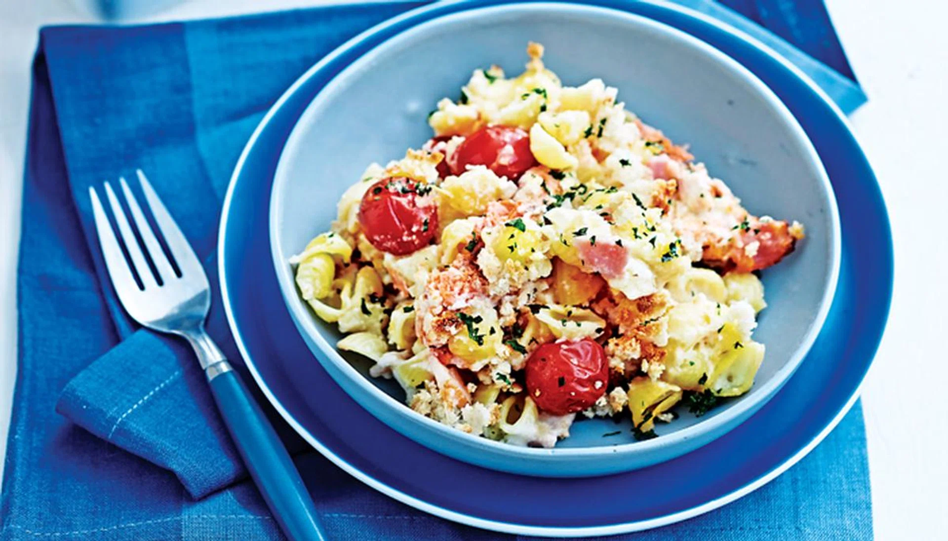 Pasta Bake Perfection - Salmon bake with parsley crumb 