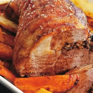 Duxelles-Filled Lamb Leg With Roast Vegetables