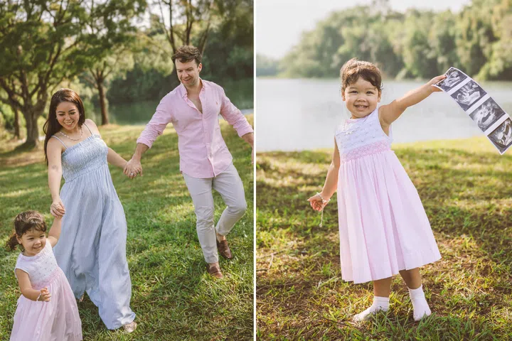 Charmaine Yee pregnant with 2nd child, with husband and daughter