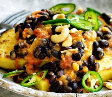 Chickpea 'Tofu' With Spiced Black Eyed Beans