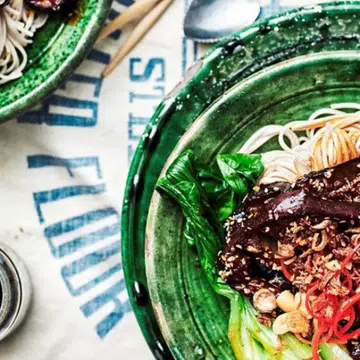 Hoisin Baked Eggplant With Steamed Greens