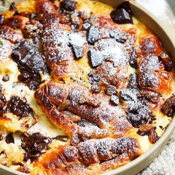 Dark chocolate croissant pudding recipe