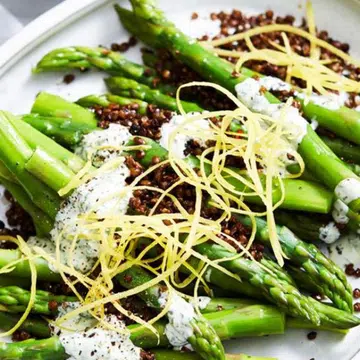 Asparagus With Crisp Lentils & Herb Yoghurt