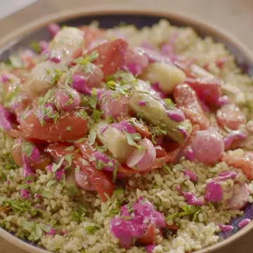 Spiced Bulgur Wheat With Roast Vegetables & Beetroot Sauce