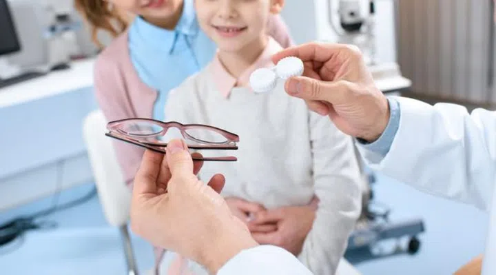 Spectacles re offered as first line of treatment for children with myopia, with contact lenses an option for some suitable children. 