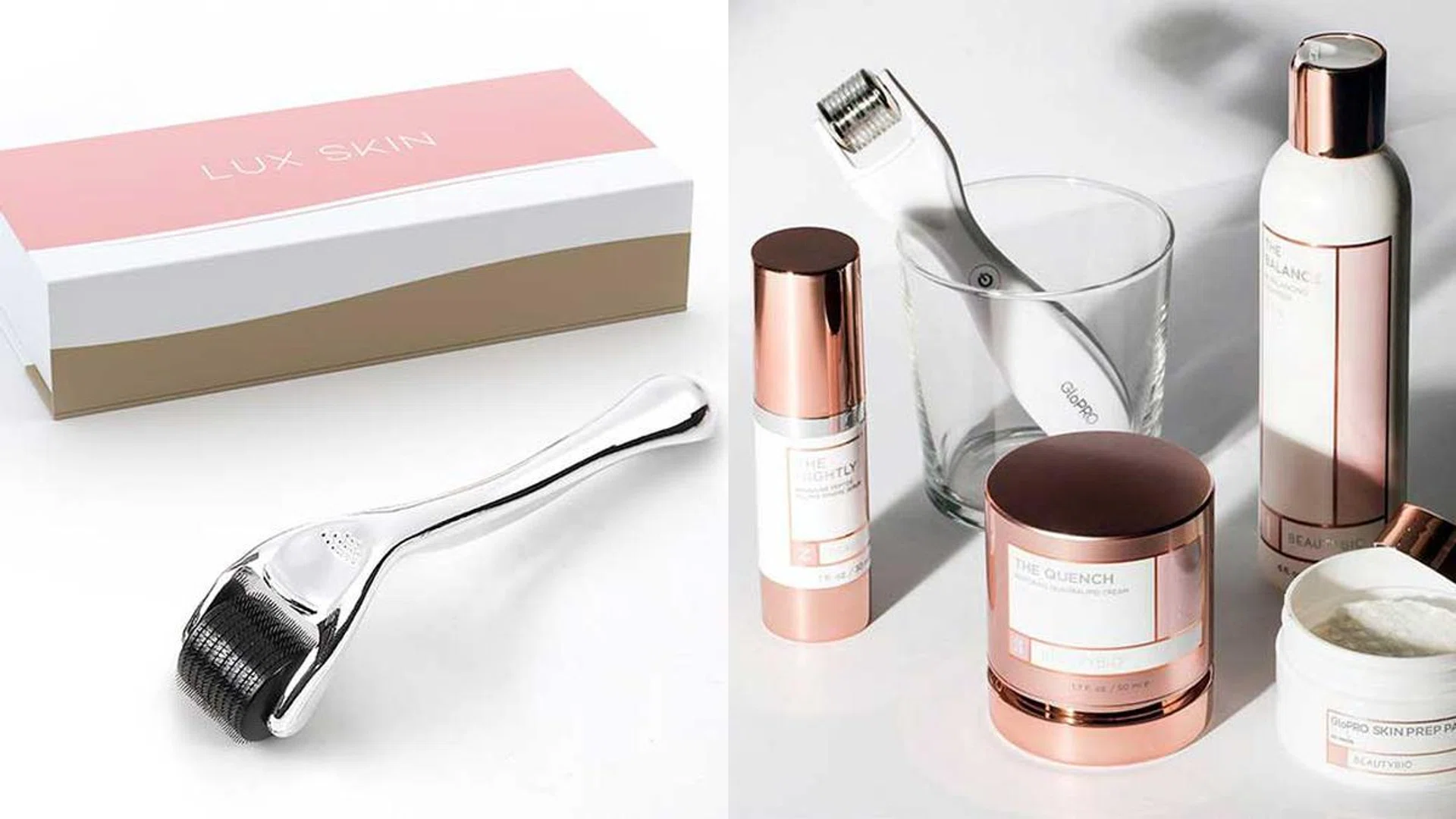 From left: LUX Skin Microneedle Derma Roller (AU$10); BeautyBio GloPRO Microneedling Regeneration Tool (AU$199)
