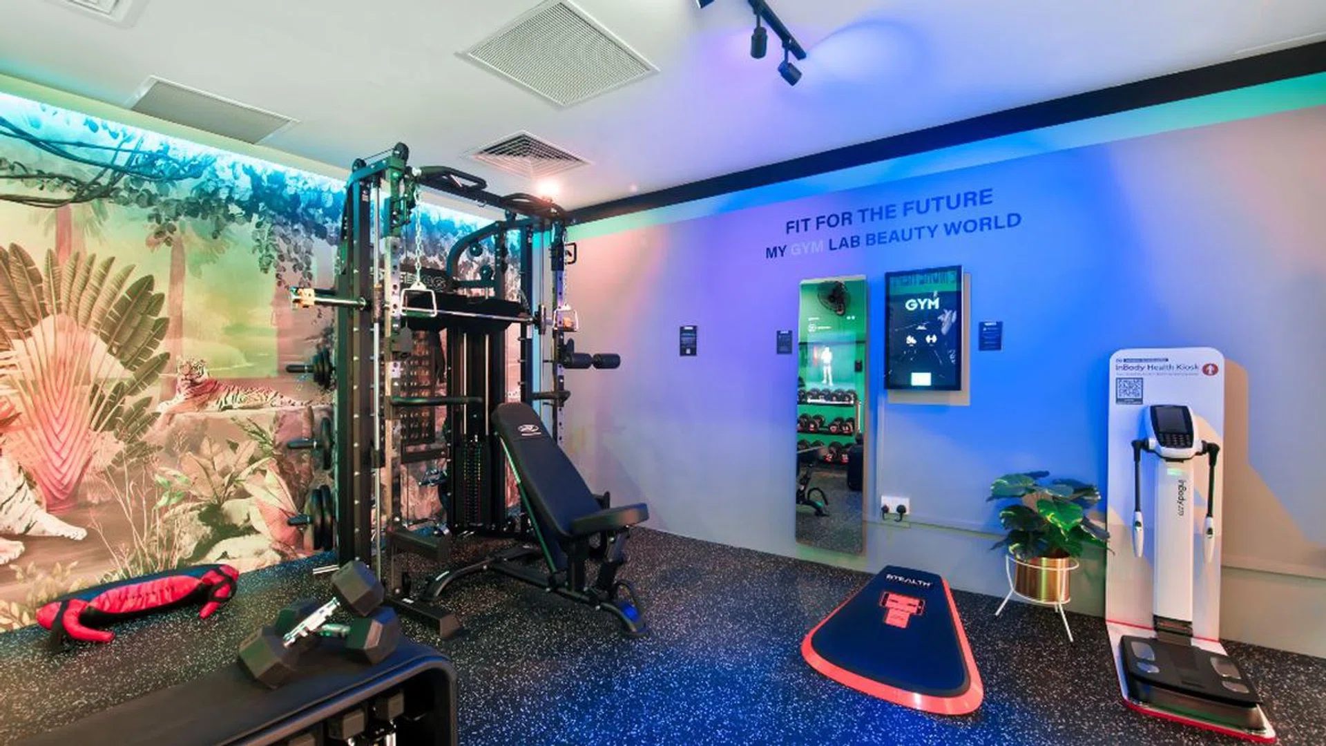 MyGymLab is a small, bedroom-sized private gym. You get all the essential workout equipment and tutorials in there.