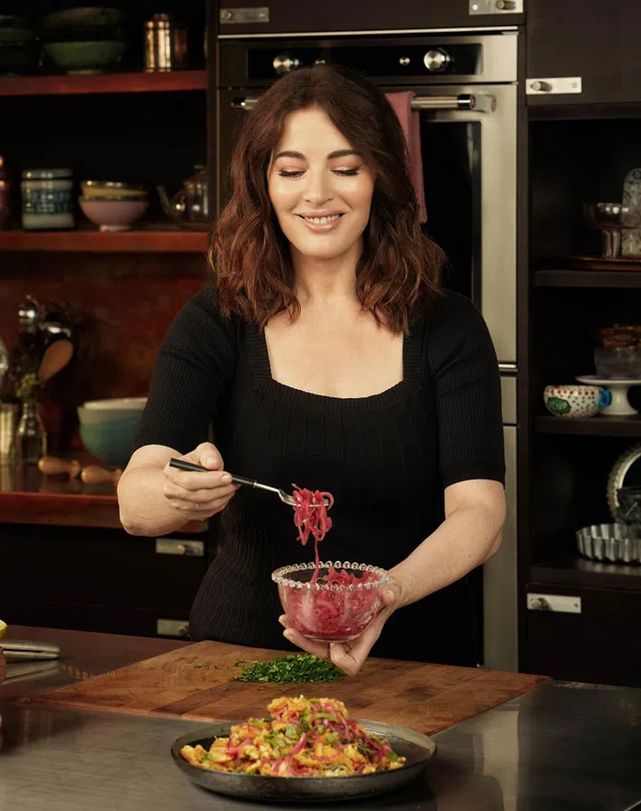 Programme Name: Nigella: Cook, Eat, Repeat - TX: n/a - Episode: n/a (No. 1) - Picture Shows: Fish finger bhorta. Nigella Lawson - (C) BBC - Photographer: Jay Brookes