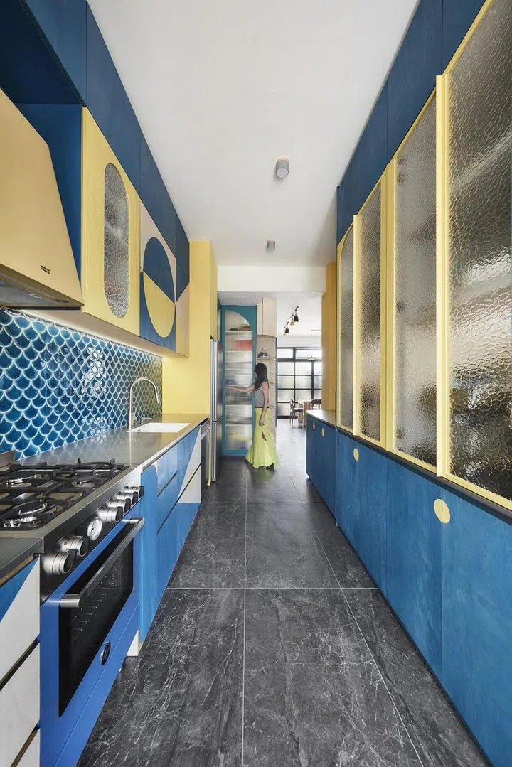 Bold, eclectic kitchen cabinet design.