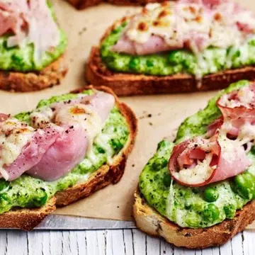 Ricotta Pea Smash & Ham Melts