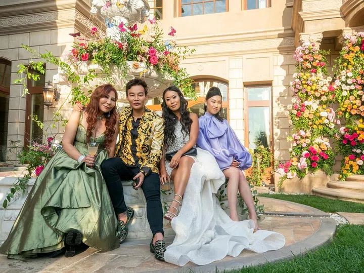Bling Empire. (L to R) Anna Shay, Kane Lim, Kelly Mi Li, Jamie Xie in season 2 of Bling Empire. Cr. Ser Baffo/Netflix © 2022