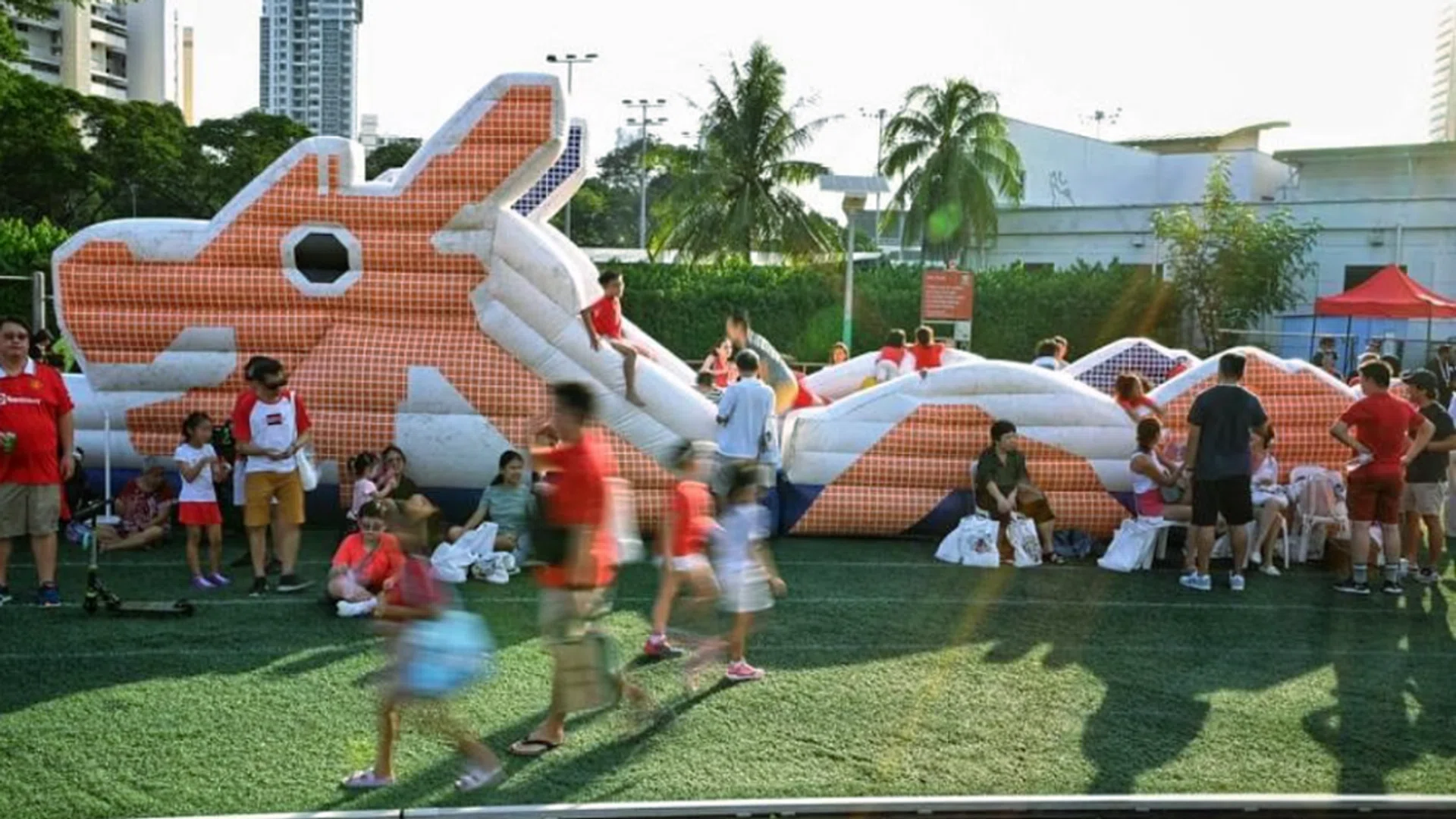 A dragon playground bouncy castle at the GetActive! Singapore Heartland Festival in Toa Payoh. ST photo: Chong Jun Liang