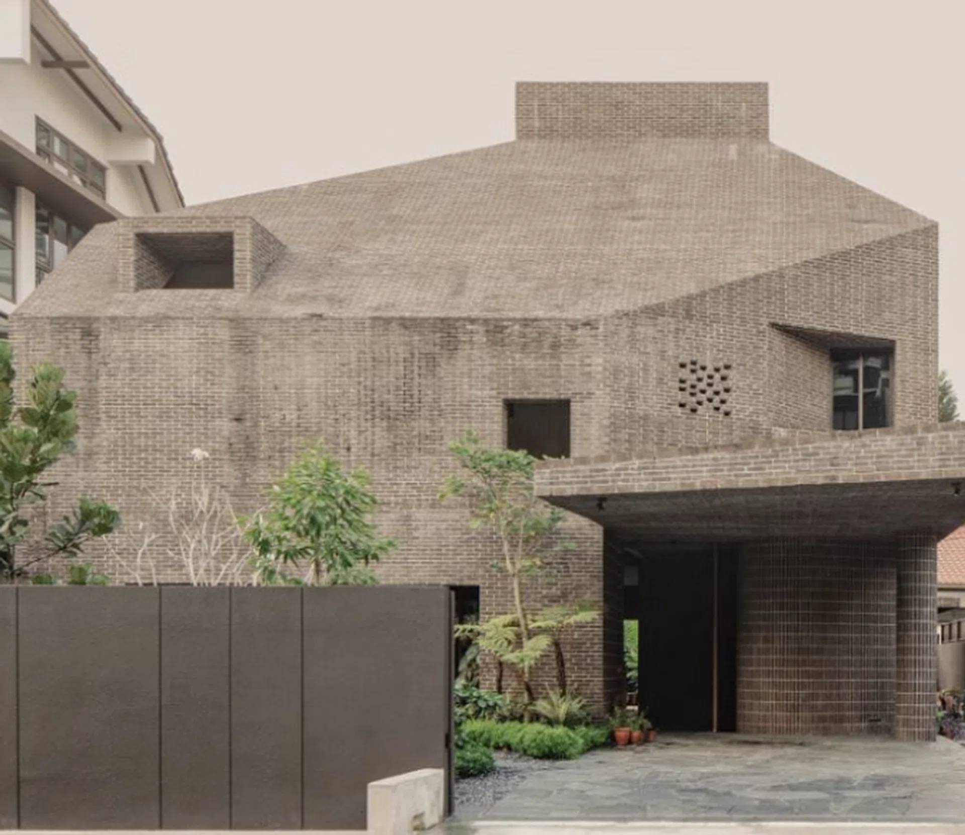 grey brick bungalow orchard