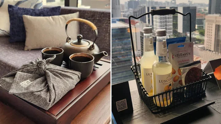 Customise your own in-room refreshments with various snack options. There's also a welcome gift of tea and cookies from a local bakery. Credit: The Singapore Women's Weekly
