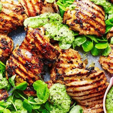 Barbecued Chermoula Chicken With Pea Puree