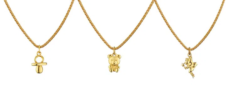 From left: Pacifier, Teddy Bear, and Fairy Pendants