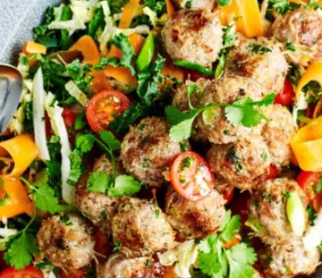 Pork Noodle Balls With Asian Salad