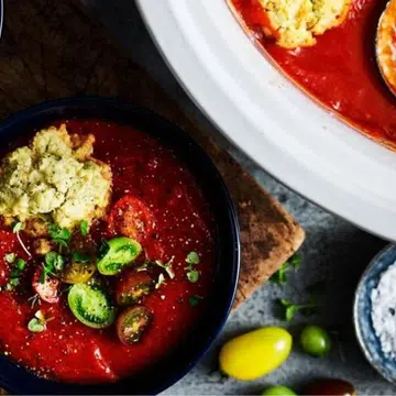 Slow Cooker Tomato Soup With Basil Dumplings