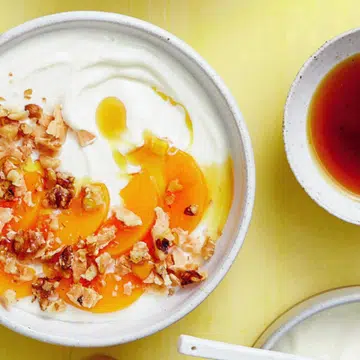 Yoghurt With Peach & Walnut Topping