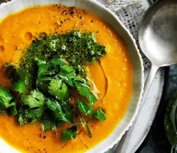 Carrot & Lentil Soup With Coriander Pesto