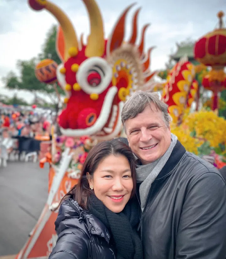 Host-actress Belinda Lee with her husband David Moore, an architect. Photo: Courtesy of Belinda Lee