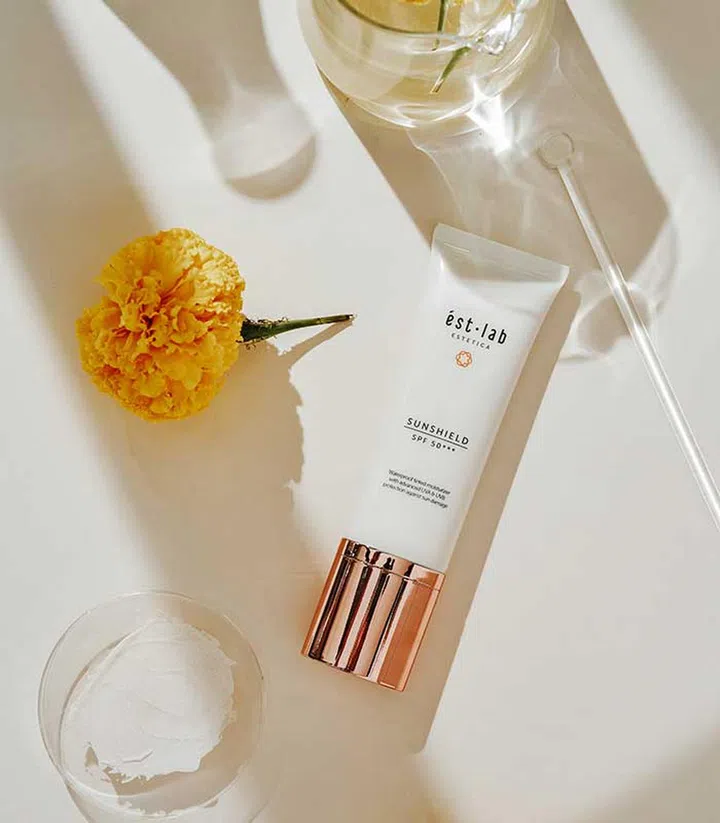 Multi-tasking products which save me loads of time such as est.lab’s SunShield SPF50 ($96)