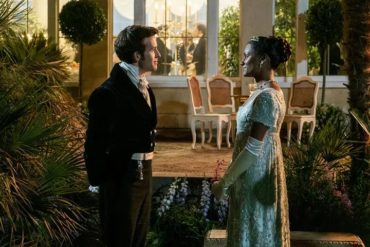 Bridgerton. (L to R) Jonathan Bailey as Anthony Bridgerton, Simone Ashley as Kate Sharma in episode 201 of Bridgerton. Cr. Liam Daniel/Netflix © 2021