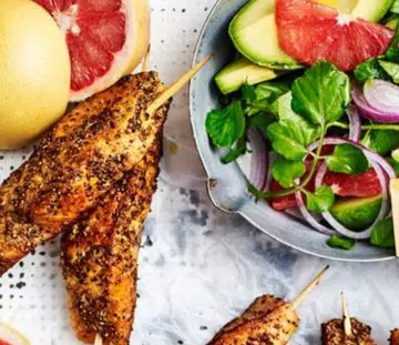 Salmon Skewers With Indian Spices & Salad