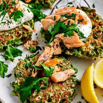 Pea & Kale Fritters With Smoked Salmon