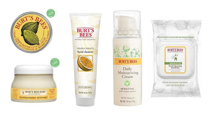 Burt's Bees Lemon Butter Cuticle Cream ($18), Baby Multipurpose Ointment ($27), Orange Essence Facial Cleanser ($23), Sensitive Day Cream ($41), Sensitive Facial Cleansing Towels ($18)
