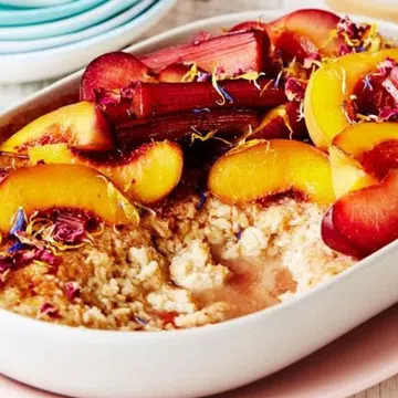 Baked Breakfast Oats With Stone Fruit & Rhubarb