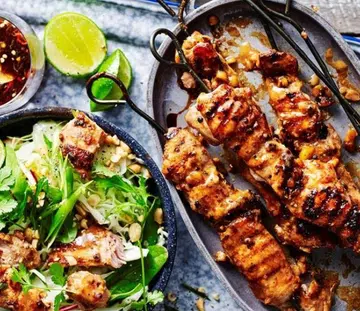 Chicken Satay Skewers With Crunchy Salad