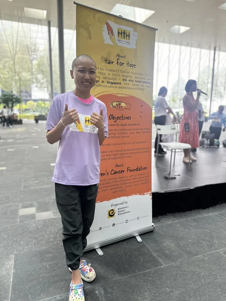 Initially disconcerted by hair loss, Alison shaved her head in support of Hair for Hope 2024 after her hair had grown out. Photo credit: Alison Wee