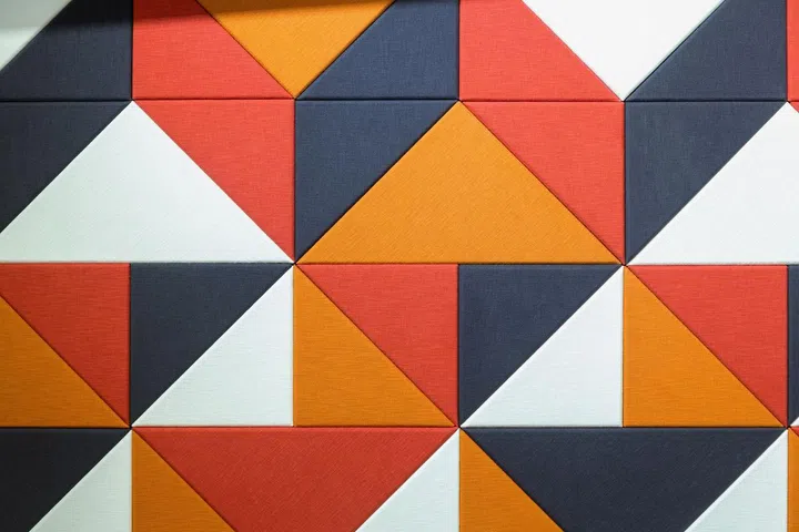 Closeup of colorful sound absorbent wall panel.