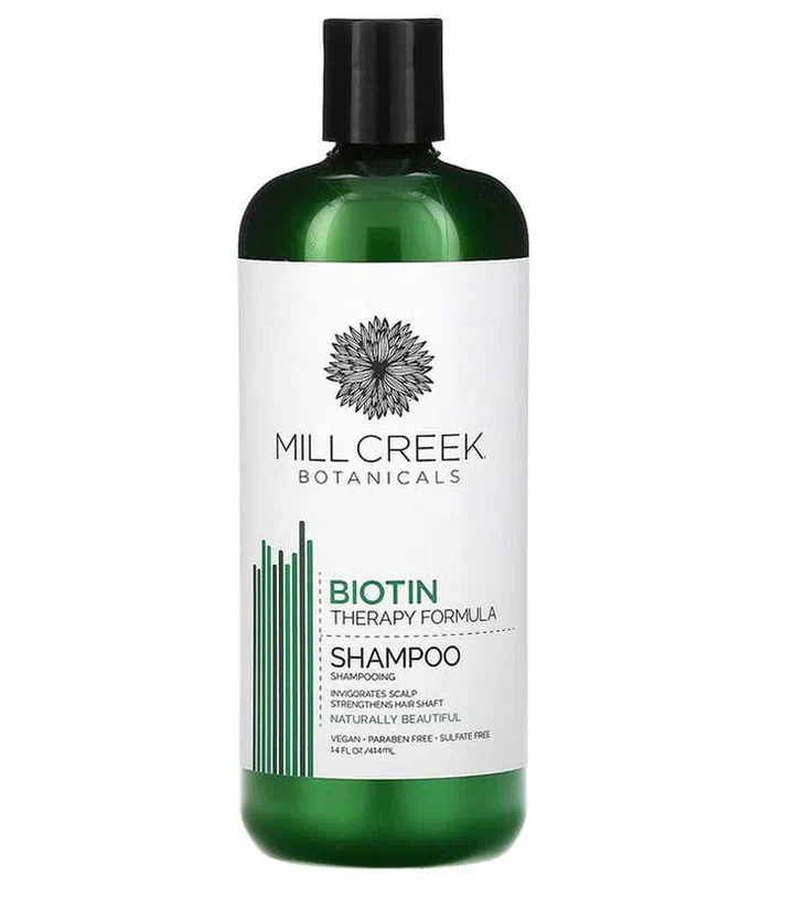 Sixth in place is the Californian brand, Mill Creek Botanicals' Biotin Shampoo Therapy Formula ($7.18) with 849 reviews and 4.25 stars.