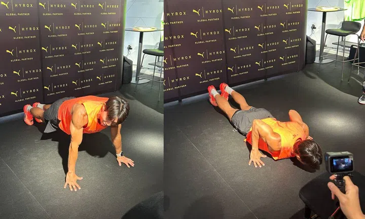 Beom-seok demonstrates how to do a proper push-up. Credit: Kendra Tan/The Singapore Women's Weekly