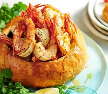 Crusty Cob Loaf With Garlic Prawns