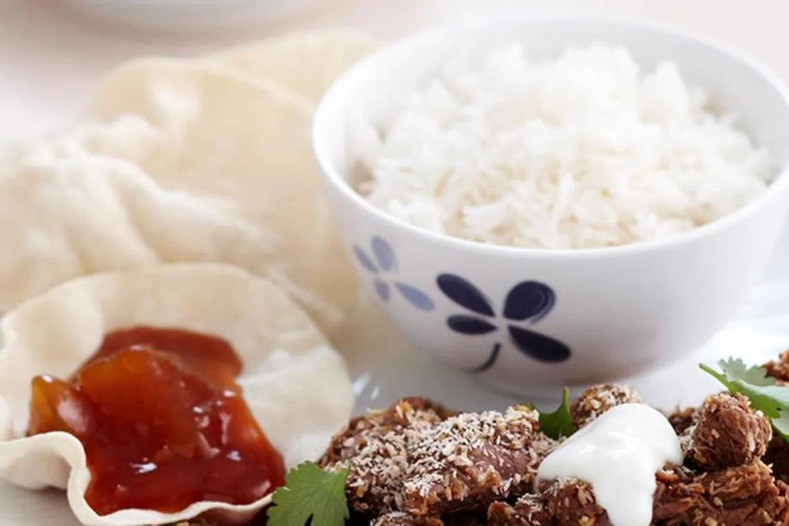 Beef Rendang with Rice and Pappadams - The Singapore Women's Weekly ...