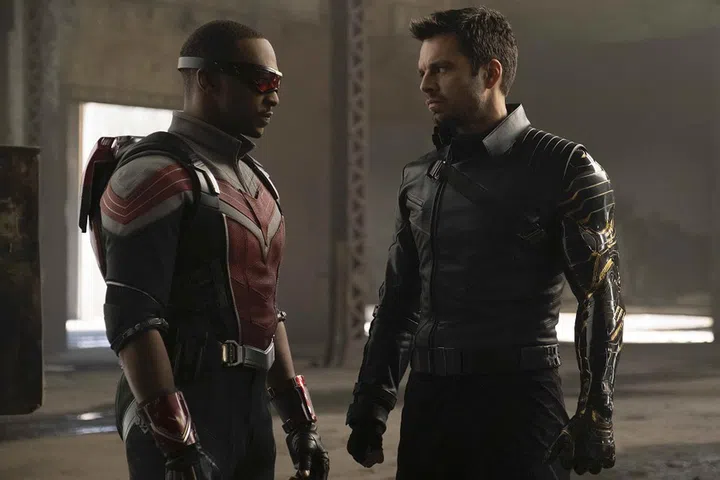 (L-R): Falcon/Sam Wilson (Anthony Mackie) and Winter Soldier/Bucky Barnes (Sebastian Stan) in Marvel Studios' THE FALCON AND THE WINTER SOLDIER exclusively on Disney+. Photo by Chuck Zlotnick. ©Marvel Studios 2020. All Rights Reserved.