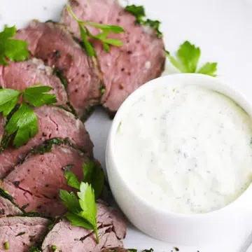 Roast Beef With Fresh Herbs & Blue Cheese Sauce