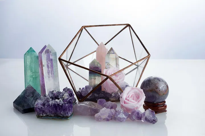Healing gemstones crystals. Reiki, esoteric, relax and balance conept