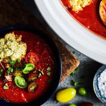 recipe for Tomato Soup With Basil Dough Balls