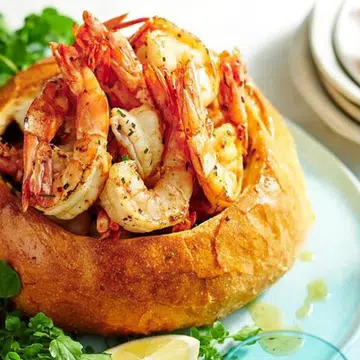 Crusty Cob Loaf With Garlic Prawns