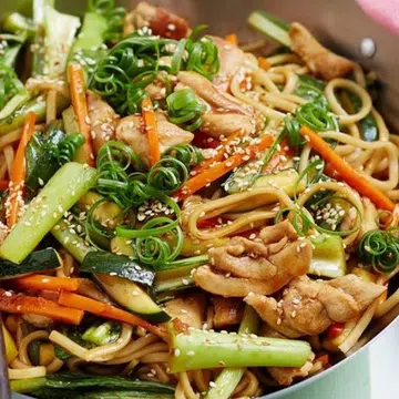 Teriyaki Chicken Udon Noodles With Choy Sum