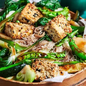 Peanut & Sesame Tofu With Stir-Fried Greens