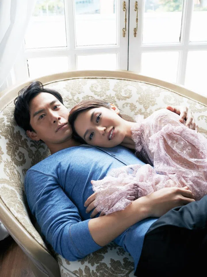 Joanne wears lace dress from Dolce & Gabbana. Yuwu wears cotton tank top, knit cardigan and wool pants, all from Dolce & Gabbana.