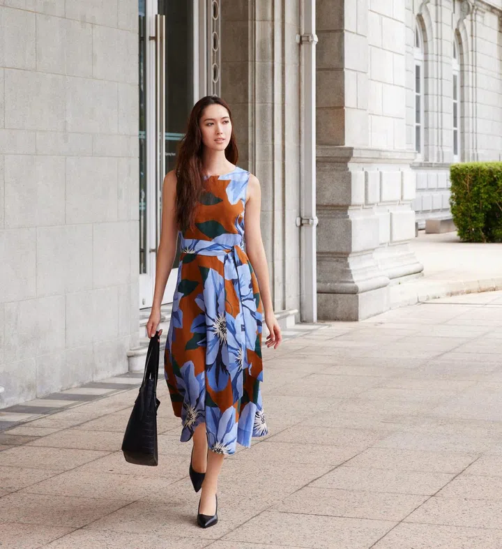 Pure Linen Floral Midi Skater Dress. Photo: Marks & Spencer