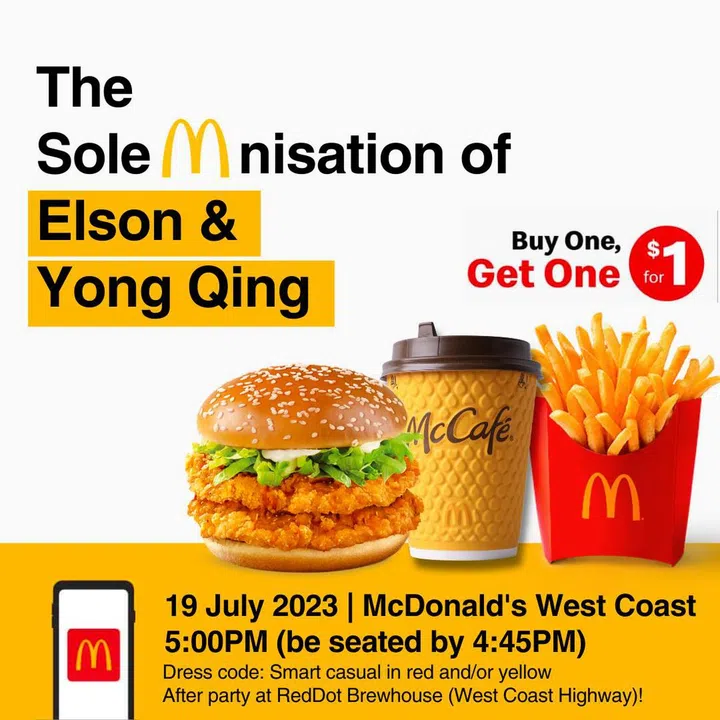 The couple’s wedding invitations were fashioned like McDonald’s coupons. PHOTO: COURTESY OF ELSON TONG AND YONG YONG QING
