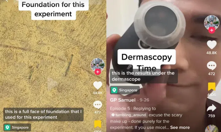 Singapore-based General Practitioner, fondly known as GP Samuel by the TikTok community, posted on the 26 September 2022 a makeup remover experiment. /TikTok @skingapore